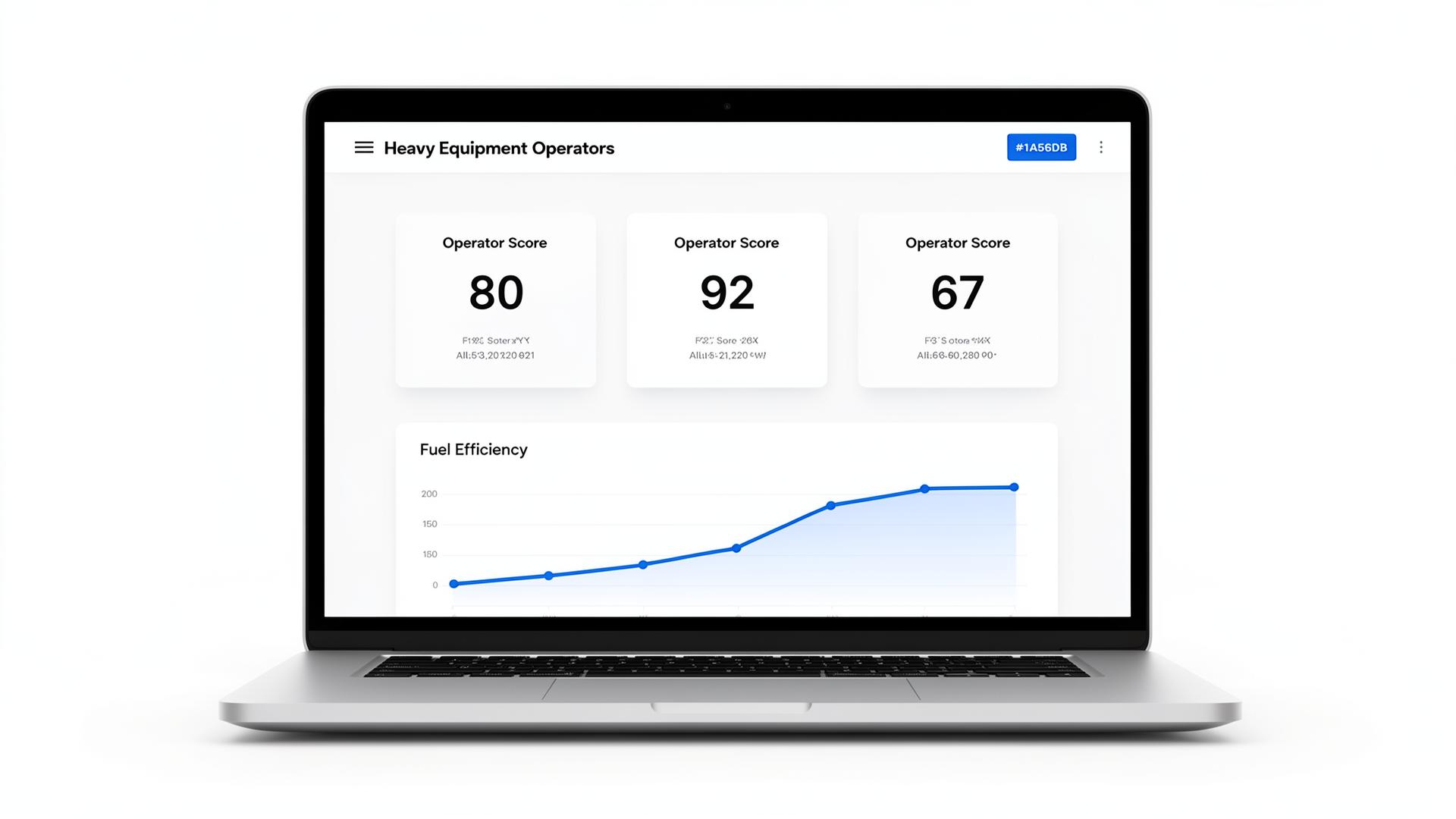 TrackOps CoachAI operator scoring dashboard showing operator scores and fuel efficiency trend